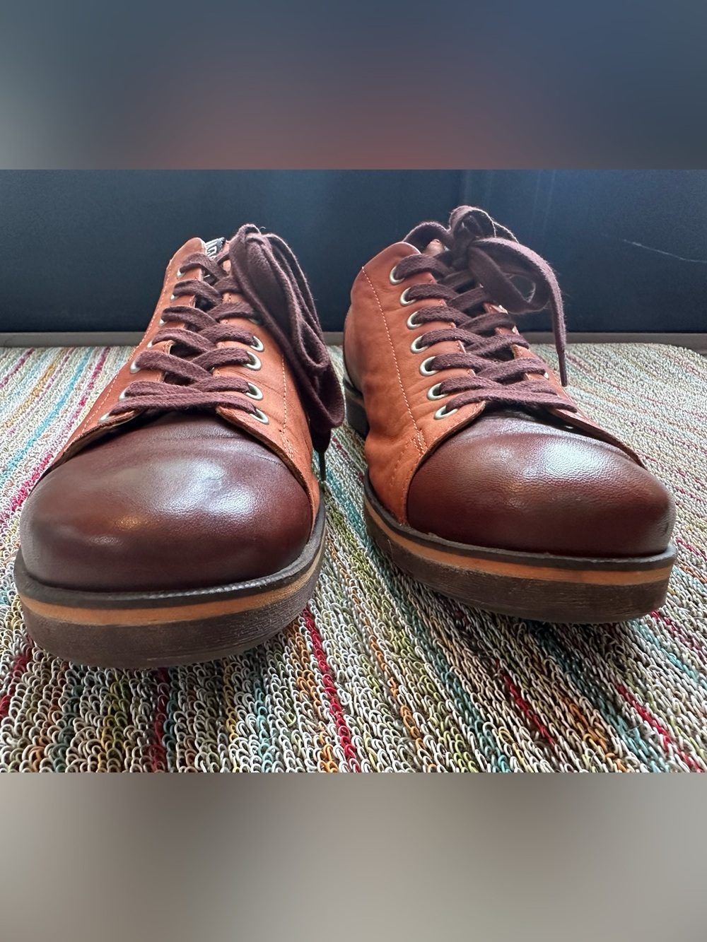 Fluevog EXCELLENT Radio 2 Putra brown/orange retro lace-up derby shoe -M12 - Picture 6 of 16